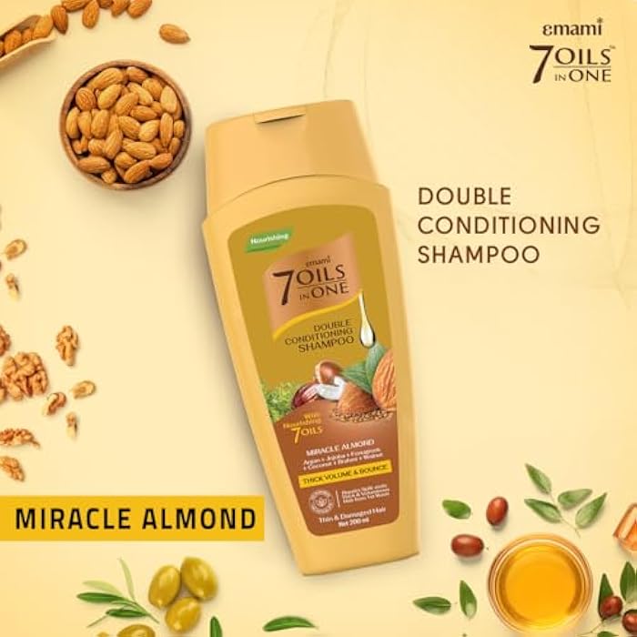 Emami 7 Oils in One Double Conditioning Shampoo Miracle Almond 200 ml - Image 3